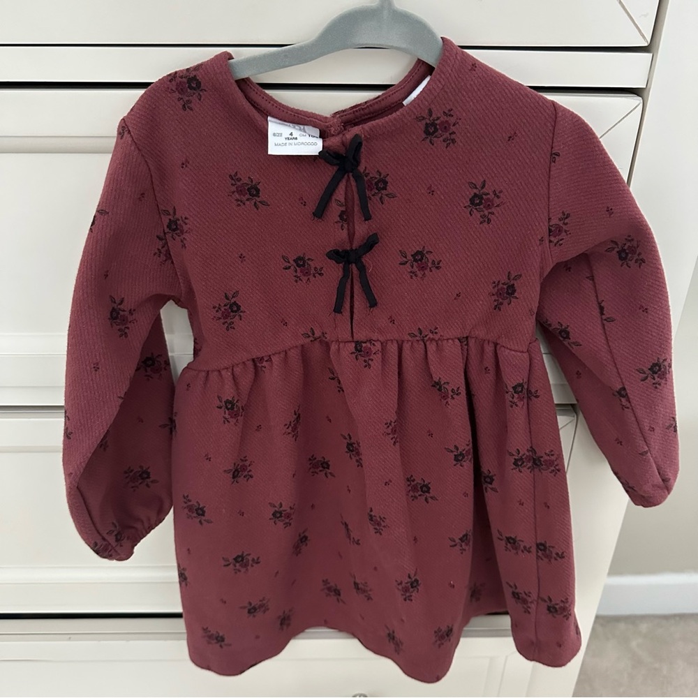 Zara Kids Burgundy Floral Long Sleeve Blouse